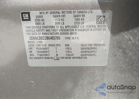 2011 Chevrolet Equinox 1Lt from USA, damaged, VIN 2CNALDEC2B6465780